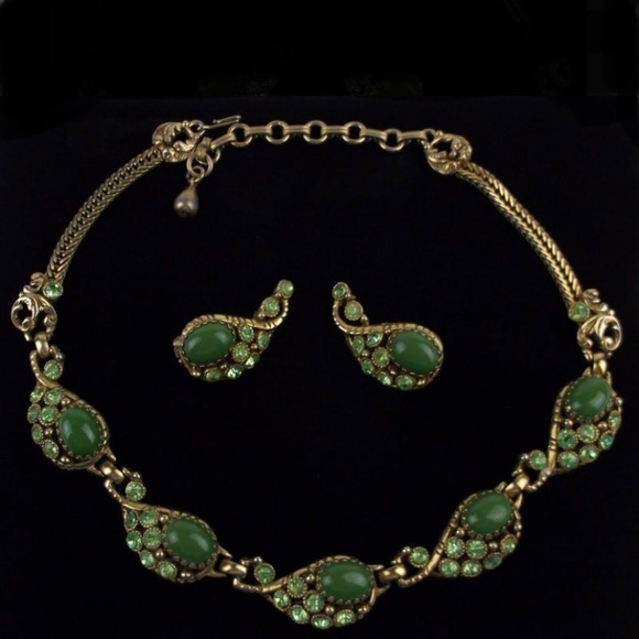 Vintage 1930s Designer Rhinestone Necklace Earrings 18" - Picture 1 of 6